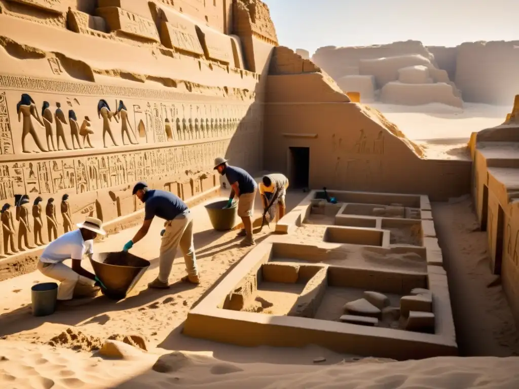 Excavación en Ruinas Egipcias: Descubrimientos Fascinantes Expedición arqueológica desvela tesoros de civilizaciones antiguas en las ruinas egipcias al amanecer