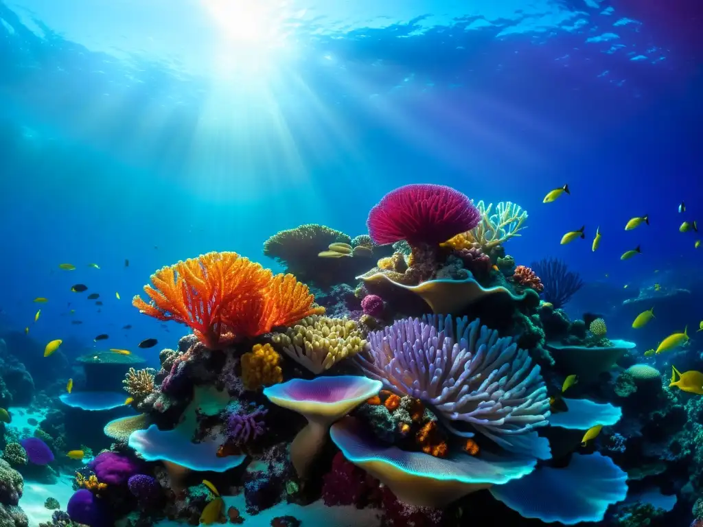 Arrecife de coral vibrante: belleza submarina Un arrecife de coral vibrante, hogar de una diversidad de especies marinas