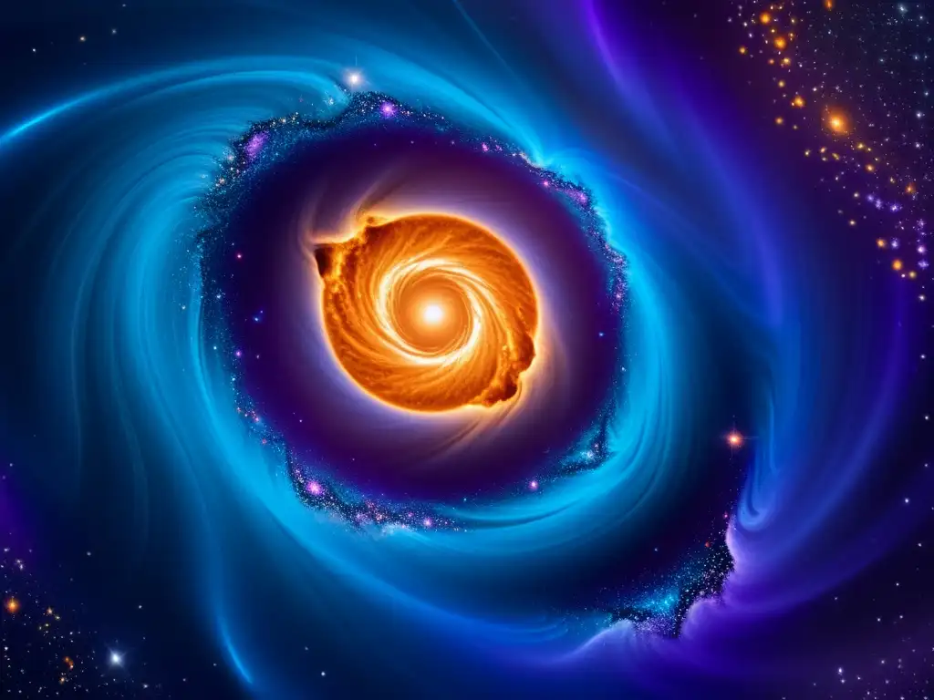 Universo en Danza Cósmica: Galaxias, Estrellas y Polvo Cósmico Simulación asombrosa del universo: galaxias, estrellas y polvo cósmico danzando en colores vibrantes