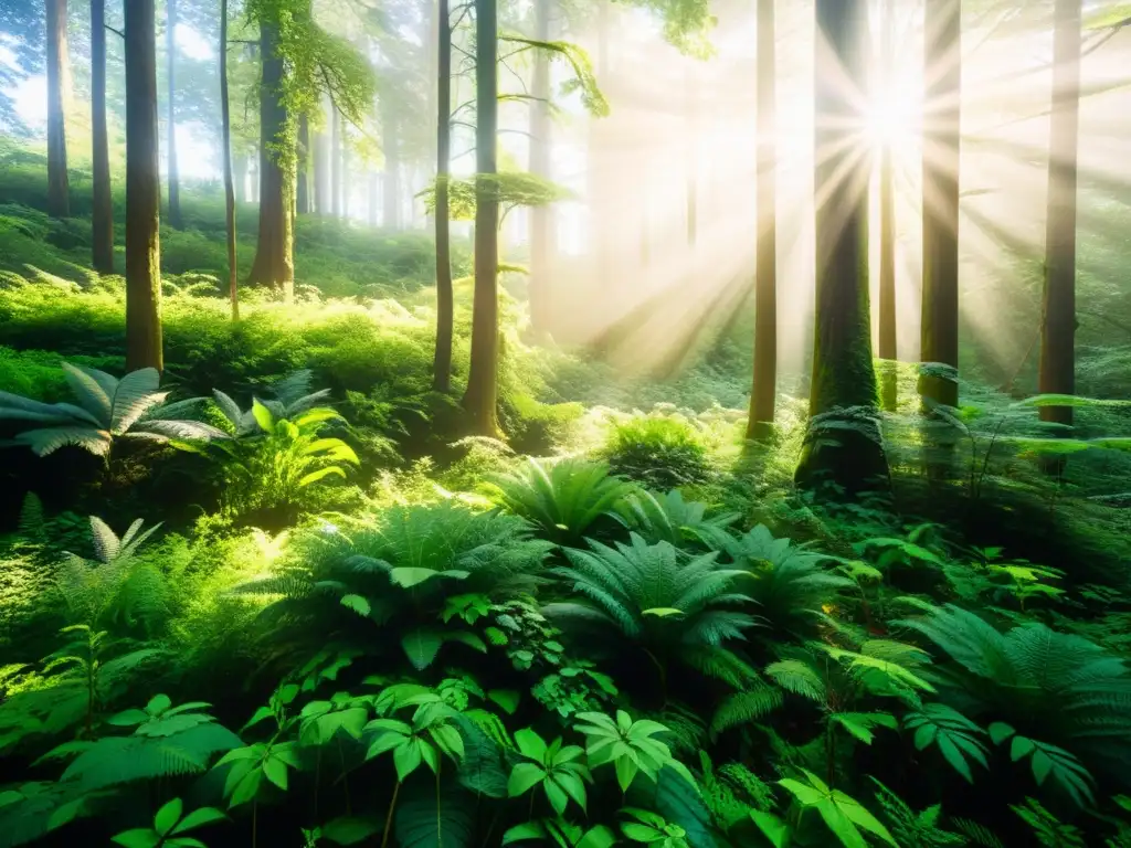 Un bosque exuberante con diversa biodiversidad, mostrando la importancia de protegerlo del impacto de incendios forestales