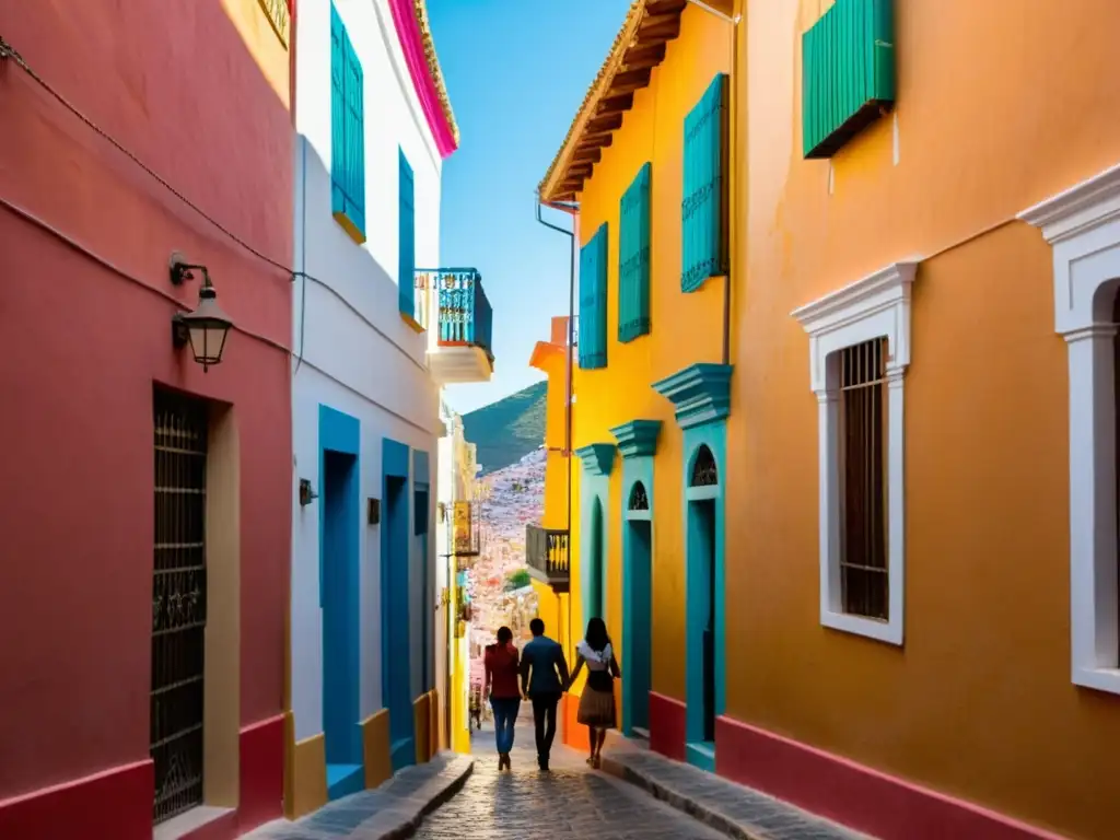 Romance y tradición se entrelazan en El Callejón del Beso, Guanajuato, México, con colores vibrantes y balcones de hierro forjado