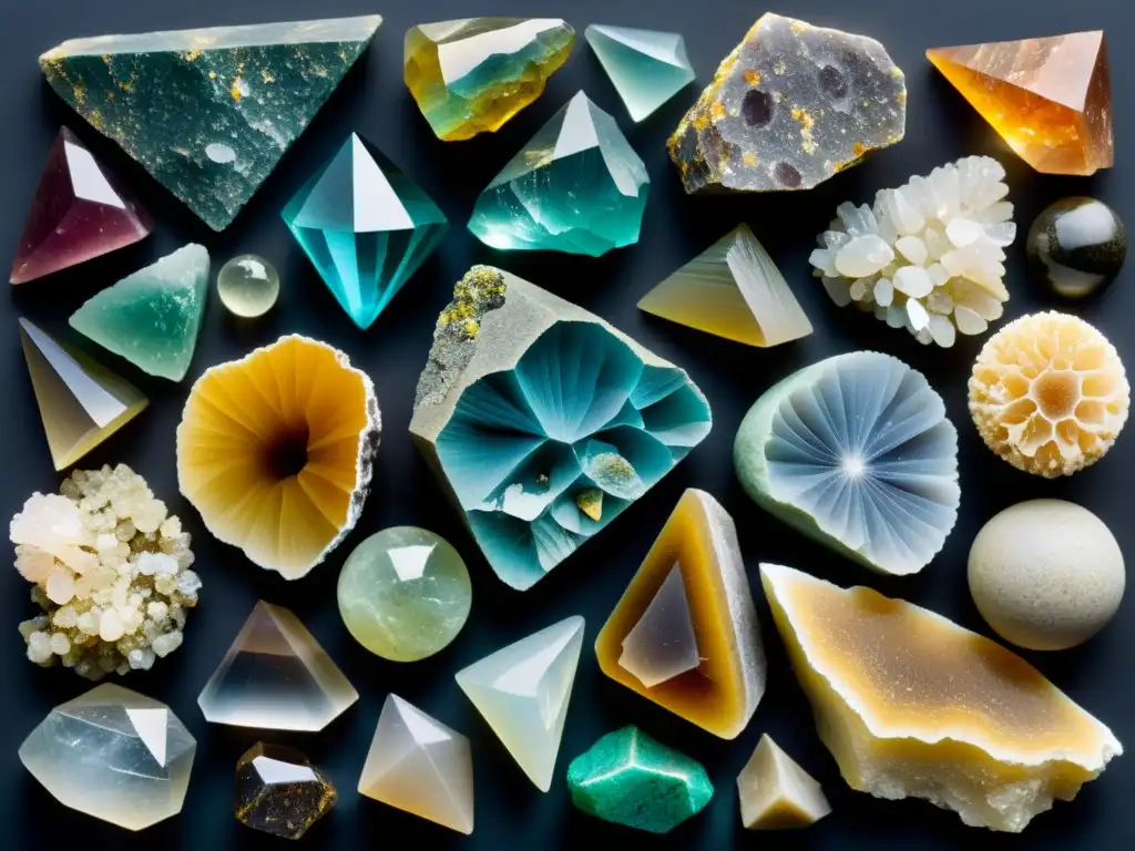 Minerales y rocas: belleza geológica en detalle Una colección de minerales y rocas en primer plano, destacando sus colores, texturas y formas