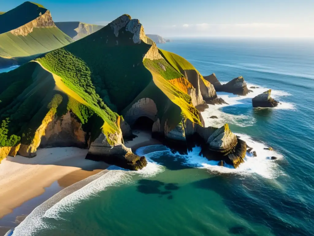Costa escarpada: biodiversidad resistente Costa escarpada erosionada por el mar, exhibiendo una diversa biodiversidad que desafía el impacto de la erosión