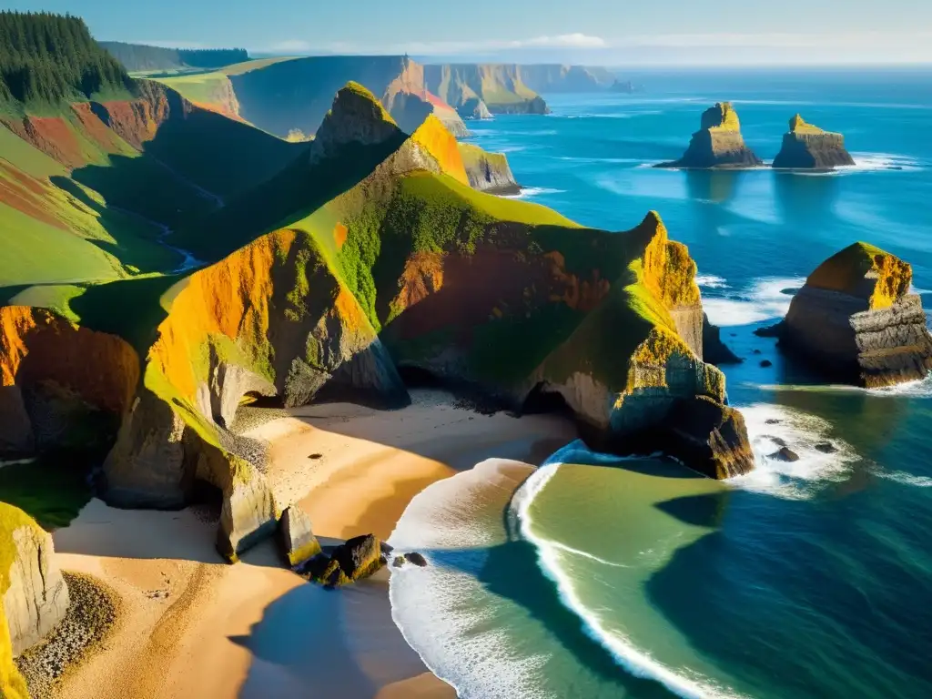 Costa escarpada: erosión y misterio marino Costa escarpada con impresionantes acantilados erosionados a lo largo del tiempo, bañados por la luz del sol