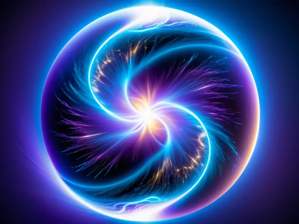 Esfera eléctrica resplandeciente: energía misteriosa y vibrante Deslumbrante esfera eléctrica de colores vibrantes, evocando asombro y temor
