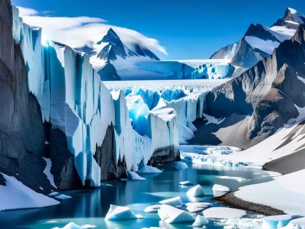 Glaciar majestuoso: impacto del derretimiento del permafrost Deslumbrante paisaje con hielo y glaciares, desafiando el derretimiento del permafrost