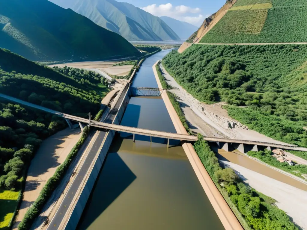 Devastación: Puente colapsado por el impacto de un terremoto Destrucción de un puente colapsado por un terremoto, impacto de terremotos en infraestructura crítica