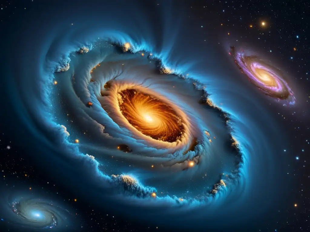 Simulación cósmica: Destino del universo en 8k Representación detallada del destino del Universo: expansión y colapso en una simulación cósmica vibrante de galaxias en un entramado cósmico