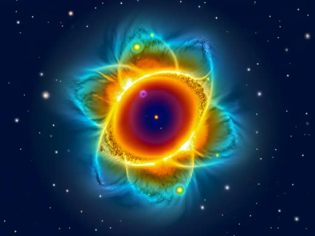 Radiación de Fondo Cósmico: Belleza del Universo Representación detallada del fondo cósmico de microondas, revelando patrones de luz ancestral y claves sobre el destino del Universo expansión colapso