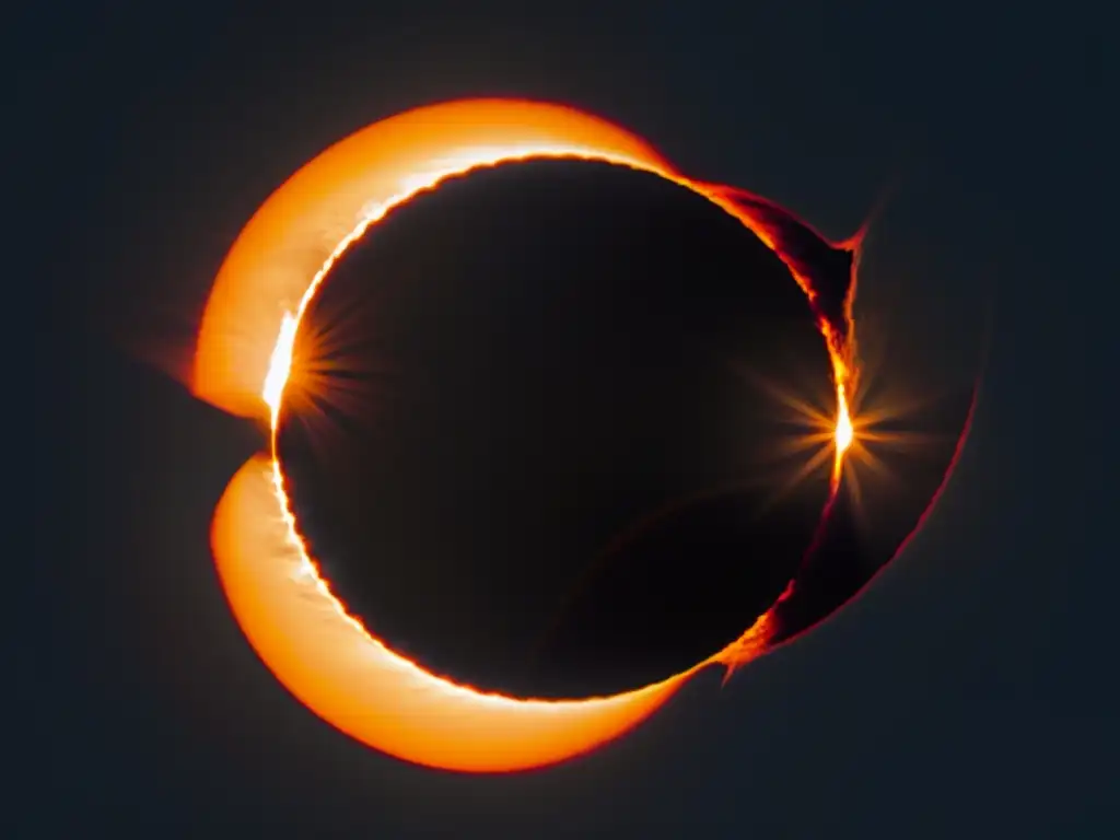Eclipse solar: Detalles asombrosos del sol y la luna Detalle excepcional del eclipse solar, mostrando la corona ardiente del sol alrededor de la luna