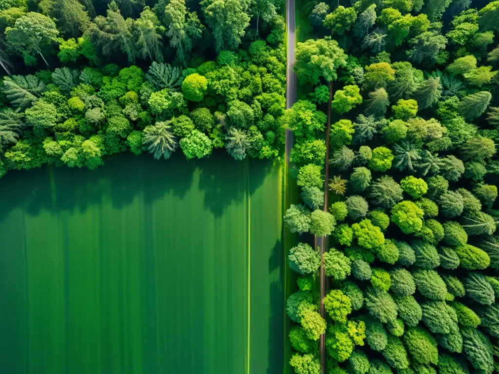Bosque exuberante: detalle asombroso de la vegetación y biodiversidad Detalle exuberante del bosque verde capturado por satélite, mostrando la biodiversidad y la salud del ecosistema