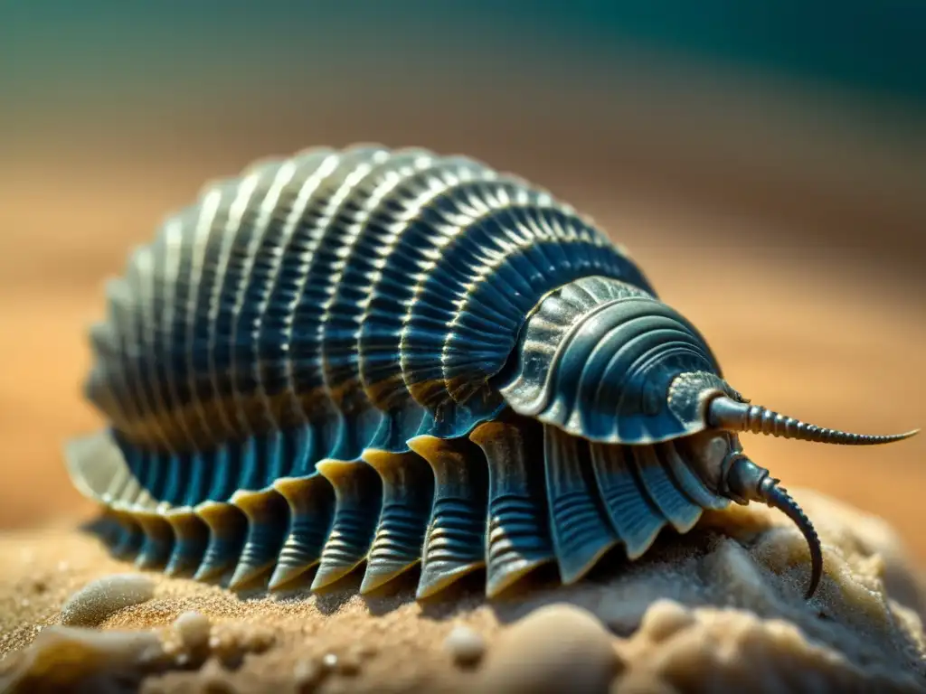 Fósil de trilobite: detalle asombroso Detalle impresionante de un fósil de trilobite, iluminando su exoesqueleto