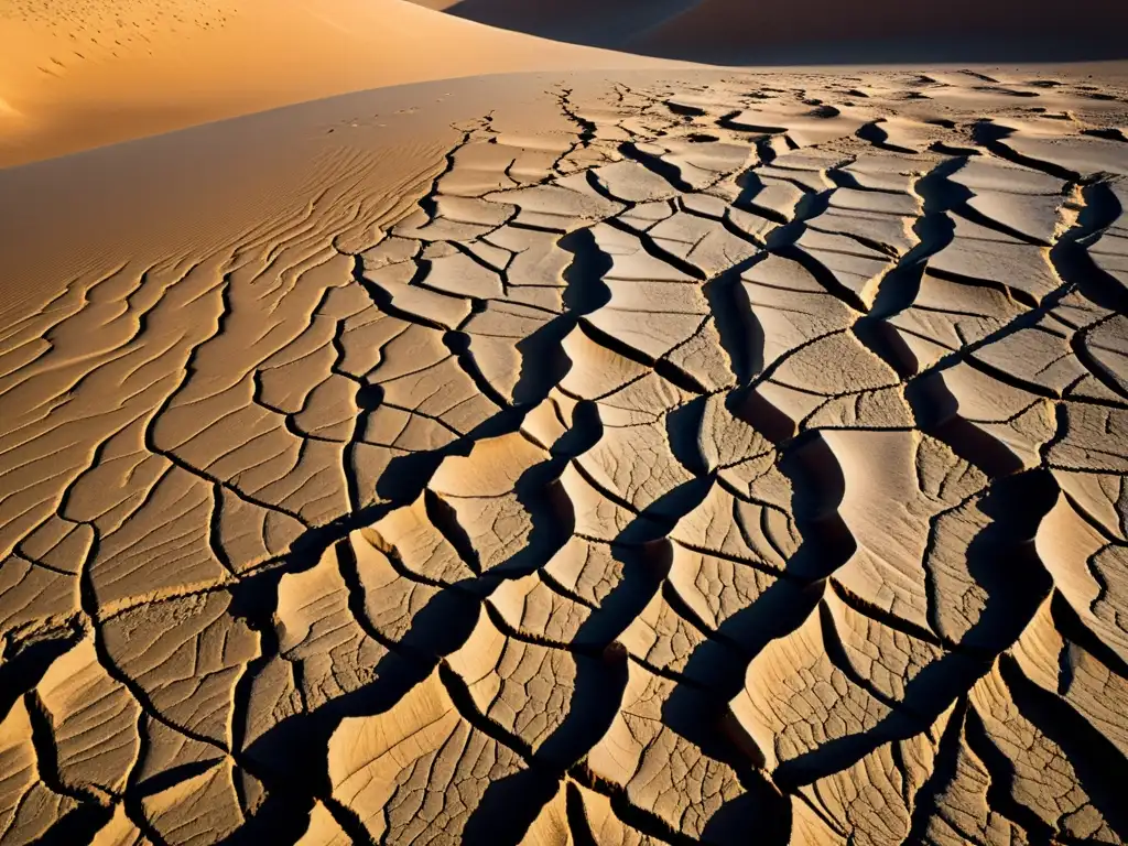 Detalle impactante: red de fisuras en tierra árida Detalle impresionante de la tierra seca y agrietada en un paisaje desértico