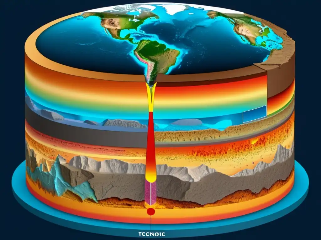 Diagrama de la Tierra: capas, placas tectónicas y sismicidad Diagrama detallado de la estructura de la Tierra y movimientos tectónicos