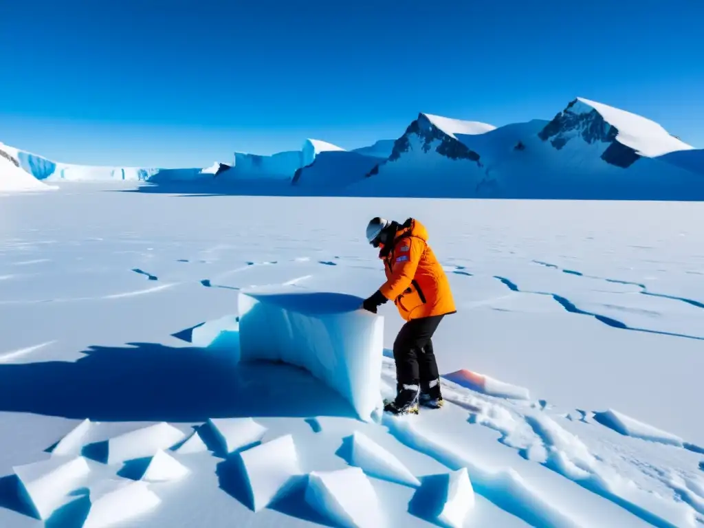 Expedición en la Antártida: recolección de muestras de hielo Un equipo de científicos recoge muestras de hielo en la Antártida