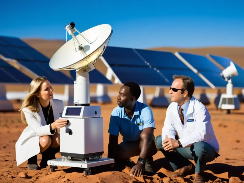 Observación Solar: Meteorólogos midiendo fenómenos con radiómetros Un equipo de meteorólogos utilizando radiómetros para observar y medir fenómenos solares con precisión y profesionalismo