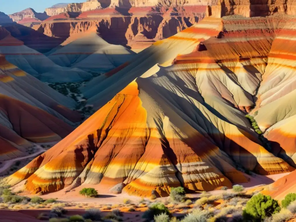 Exploración detallada de formaciones rocosas en el desierto al atardecer Un equipo de geólogos buscando minerales en desiertos, examinando coloridas formaciones rocosas al atardecer