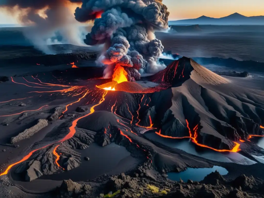 Espectacular erupción volcánica en 8k: fuerzas de la naturaleza Espectacular erupción volcánica en la frontera de placas tectónicas, mostrando la intensa relación entre volcanes y placas tectónicas