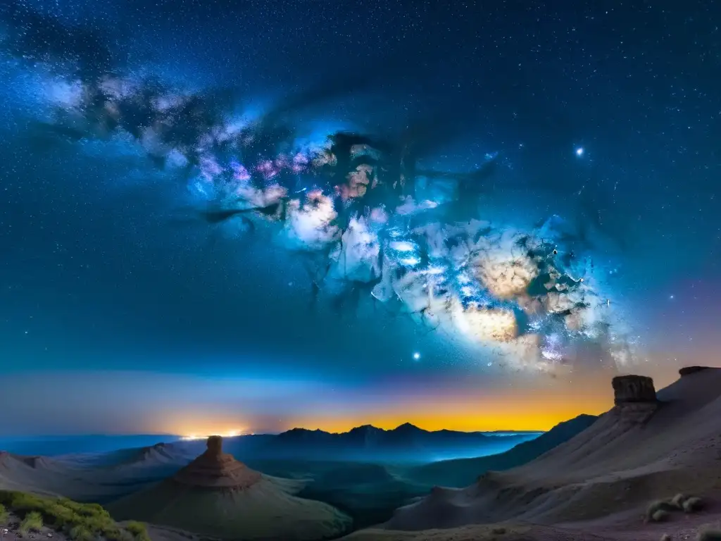 Espectacular vista de la Vía Láctea desde la montaña Espectacular imagen de la Vía Láctea desde la montaña, ideal para aplicaciones educativas de astronomía y el universo