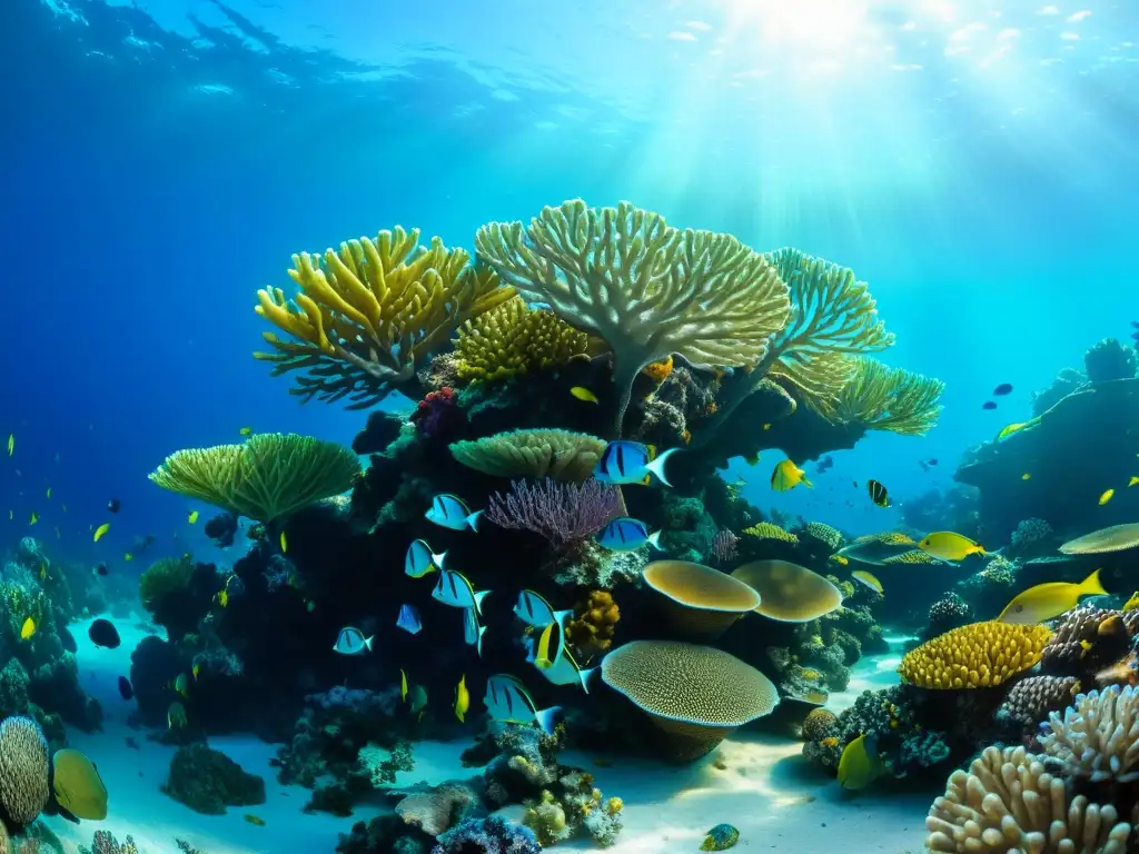 Arrecife de coral: biodiversidad marina en aguas cristalinas Expediciones para proteger vida marina: Impresionante arrecife de coral lleno de vida marina colorida y biodiversidad, bajo el agua cristalina