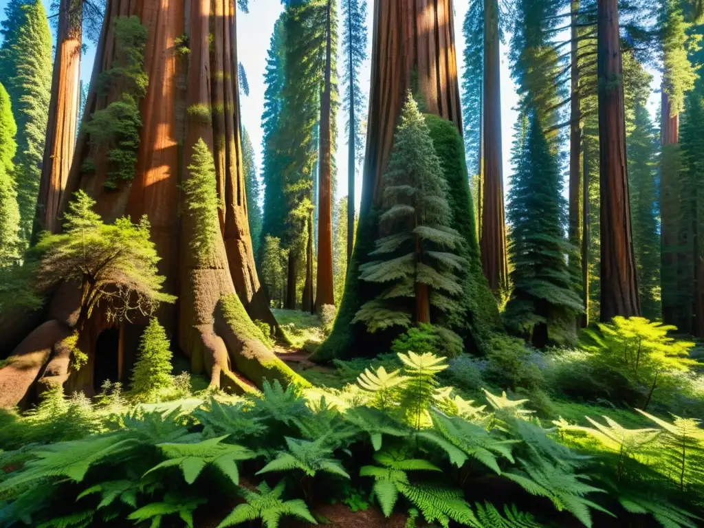 Bosque de secuoyas: majestuosidad y belleza intemporal Exploración de bosques de secuoyas milenarias: majestuosos troncos, luz filtrada y atmósfera de reverencia y asombro