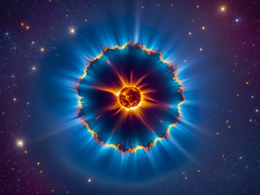 Supernova explosiva: deslumbrante imagen de estrella masiva en explosión Explosión de supernova: fenómeno natural estelar con intensos colores y detalles impactantes, capturando la inmensa energía liberada en el espacio