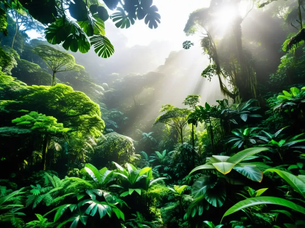 Selva exuberante: vida y misterio en la naturaleza Un exuberante bosque lluvioso, hogar de vida silvestre en un ecosistema misterioso