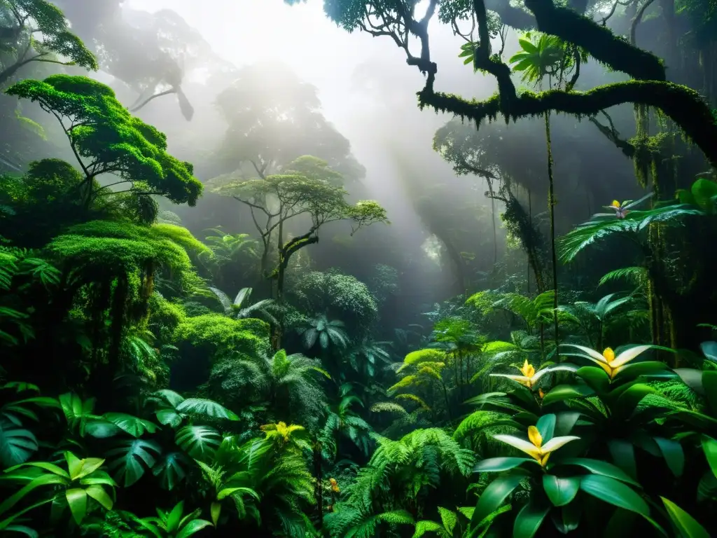 Selva misteriosa: vida exótica y esplendor natural Un exuberante y misterioso bosque tropical con una diversidad de vida