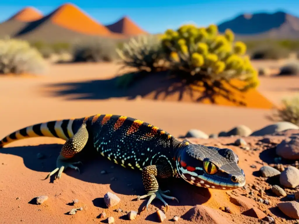 Reptil del desierto buscando sombra: vida salvaje Un Gila monster se resguarda del sol en el desierto junto a otros animales, mostrando estrategias animales para el calor extremo