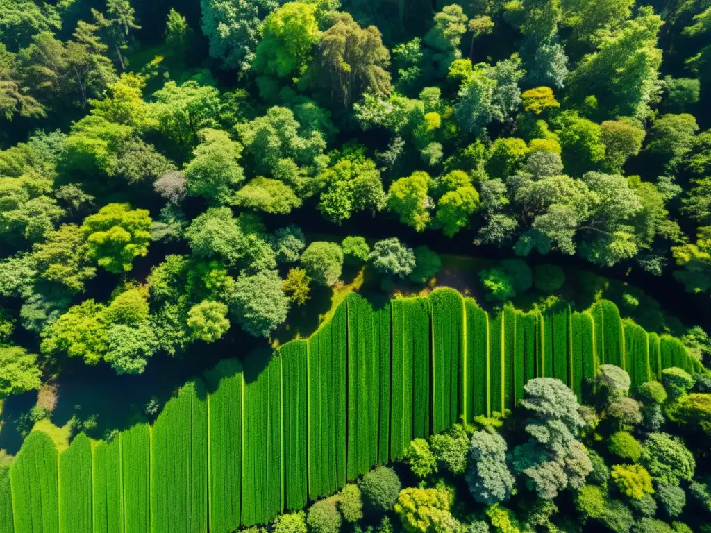 Bosque exuberante: imagen satelital de alta resolución Imagen de satélite muestra exuberante bosque con abundante vegetación y luz solar filtrándose, transmitiendo belleza natural