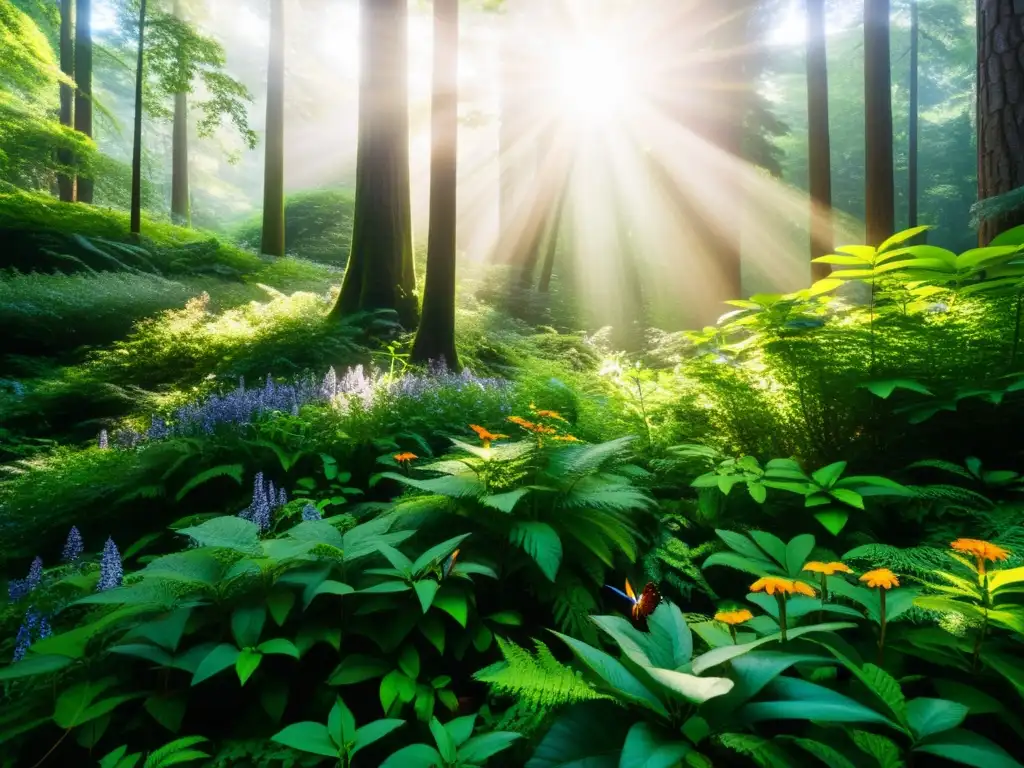 Bosque exuberante: diversidad de flora y fauna en alta resolución Imagen de un exuberante bosque con diversa flora y fauna