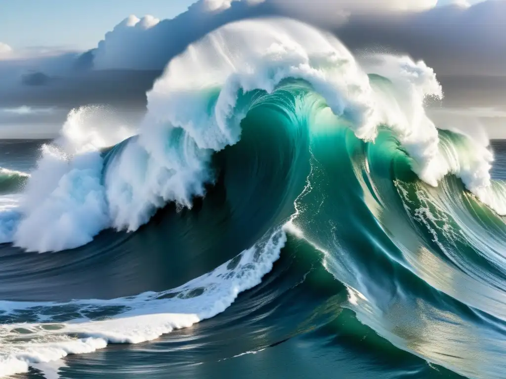Devastador tsunami: impacto en la costa Una imagen impactante de un poderoso tsunami golpeando la costa, mostrando la fuerza y escala del desastre natural