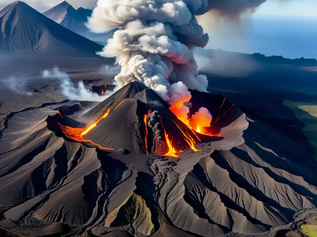 Erupción volcánica y movimiento tectónico: una imagen impactante Imagen impactante de la relación entre volcanes y placas tectónicas, con erupción volcánica y movimiento sísmico