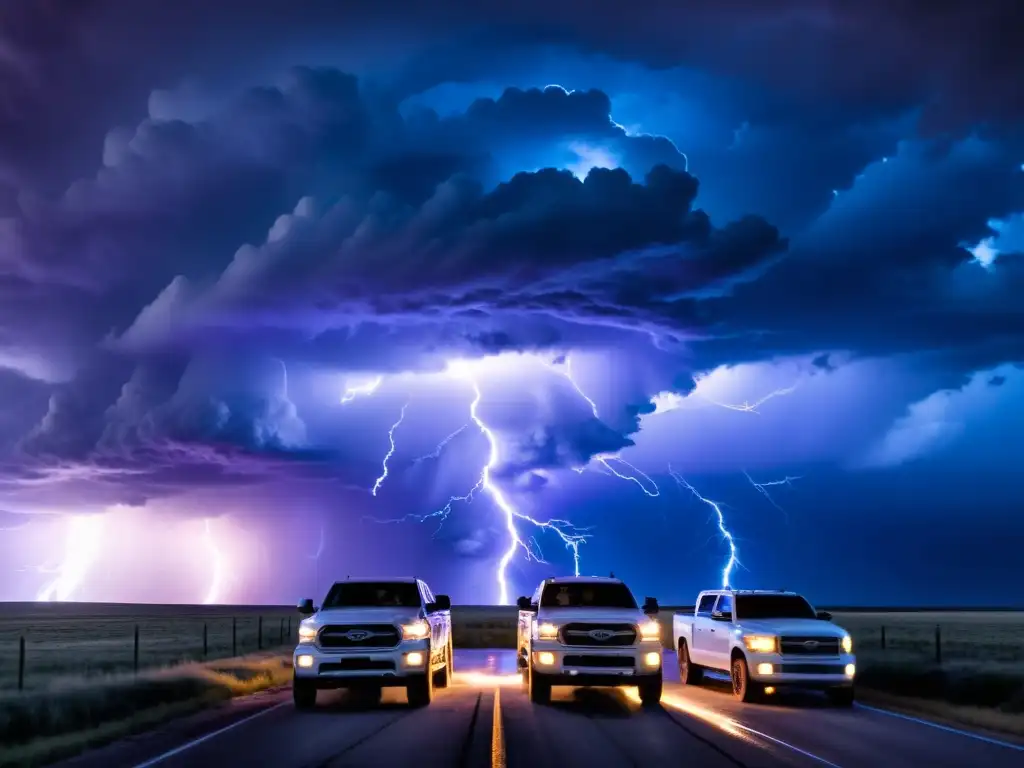 Imagen impactante de una tormenta supercélula con cazadores de fenómenos meteorológicos extremos, capturando la fuerza y la belleza natural