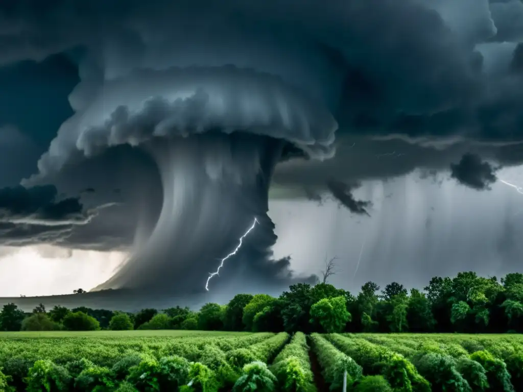 Imagen impactante de un tornado formándose en la distancia, con nubes ominosas
