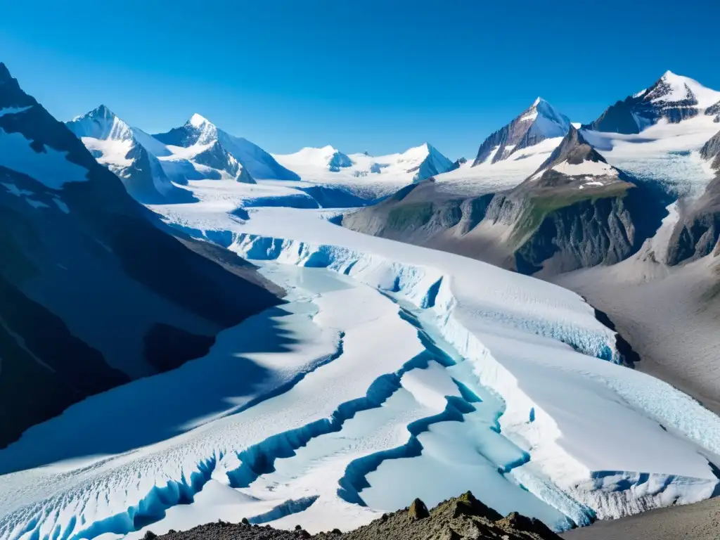 Glaciar majestuoso: maravilla natural en alta resolución Una imagen impactante de un vasto glaciar en un paisaje montañoso