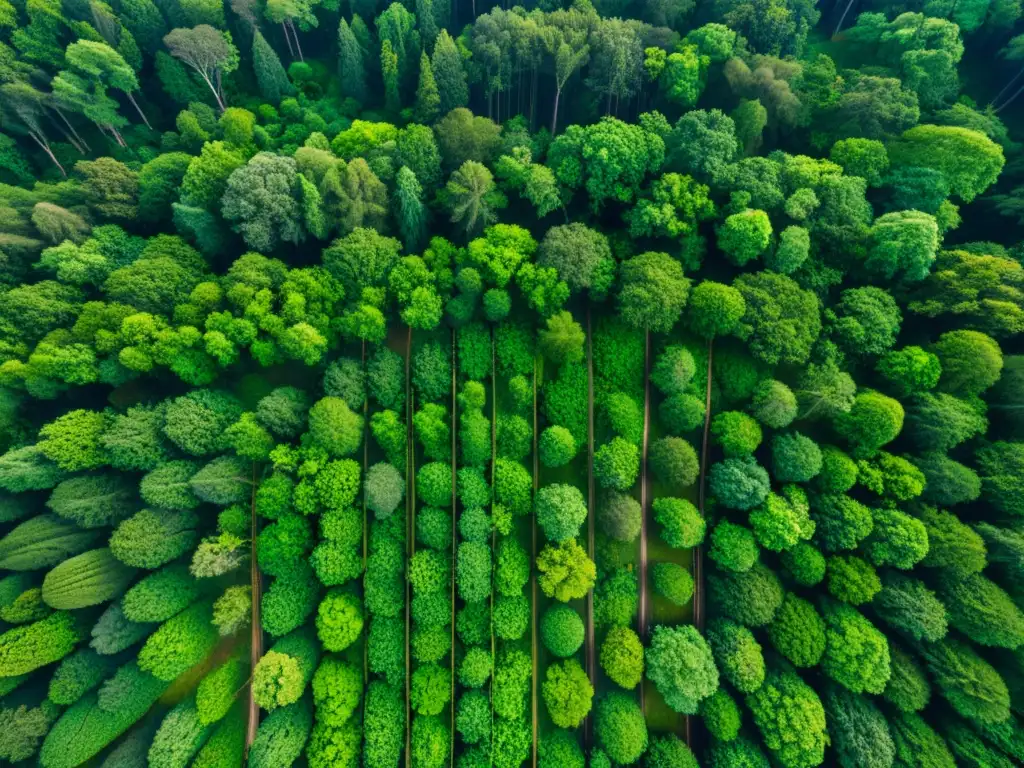 Esplendor verde: bosque exuberante desde el cielo Imagen satelital de un exuberante y denso dosel forestal verde, resaltando la importancia del monitoreo de la salud de los bosques mediante satélites