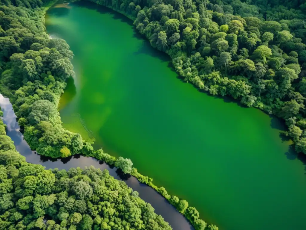 Exuberante bosque desde el espacio: un tapiz natural Imagen satelital de exuberantes bosques con ríos y lagos