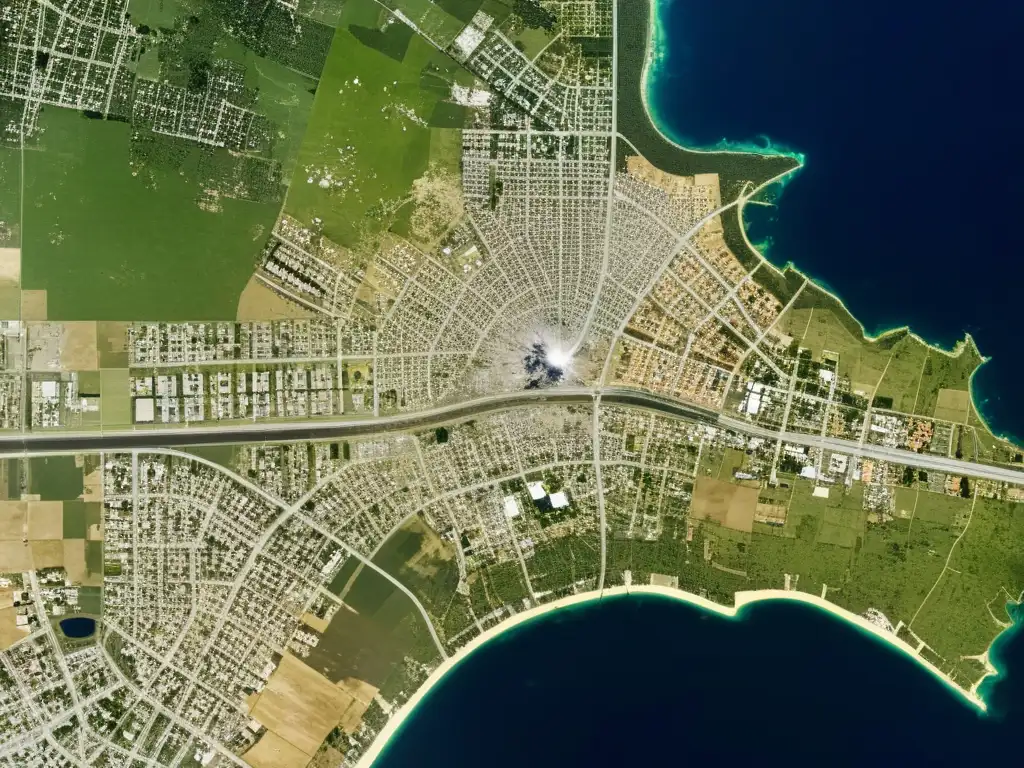 Imagen satelital de alta resolución del impacto de un desastre natural