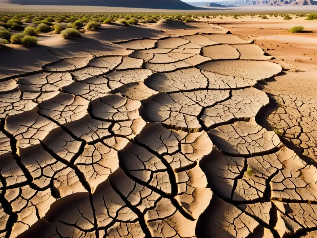Sequía desoladora: impacto del cambio climático en animales Impacto del cambio climático en las fuentes de alimentación animal: paisaje árido y desolador con animales deshidratados