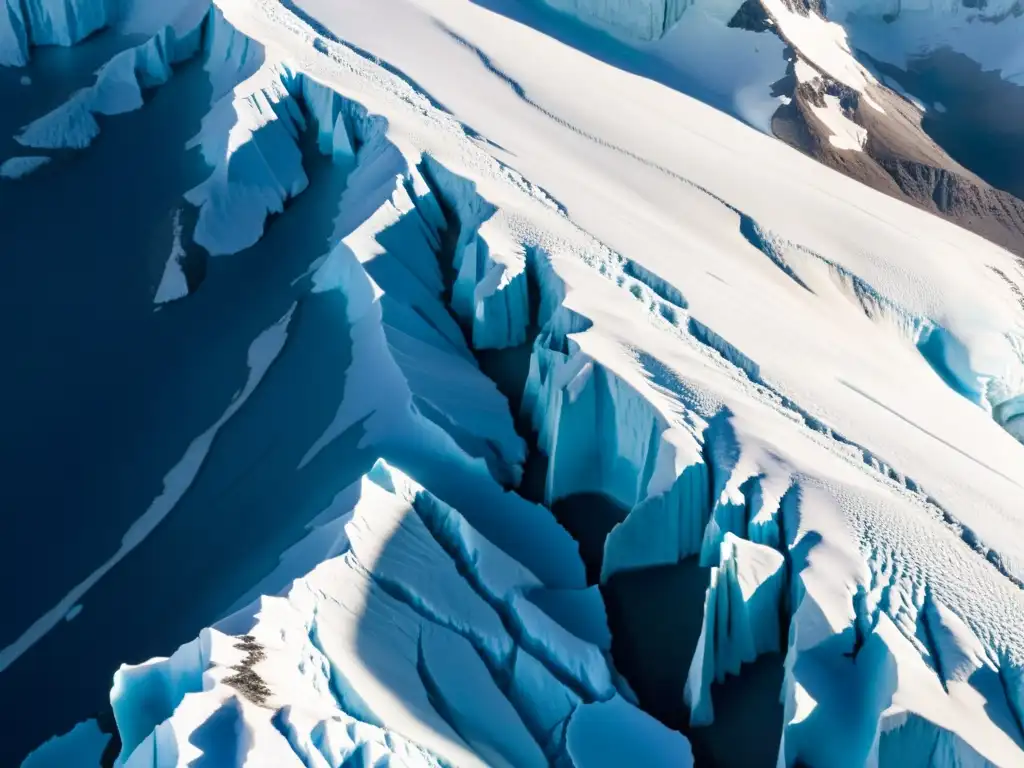 Glaciar majestuoso: luces y sombras en alta resolución Imponente glaciar con detalles de crevasses y seracs