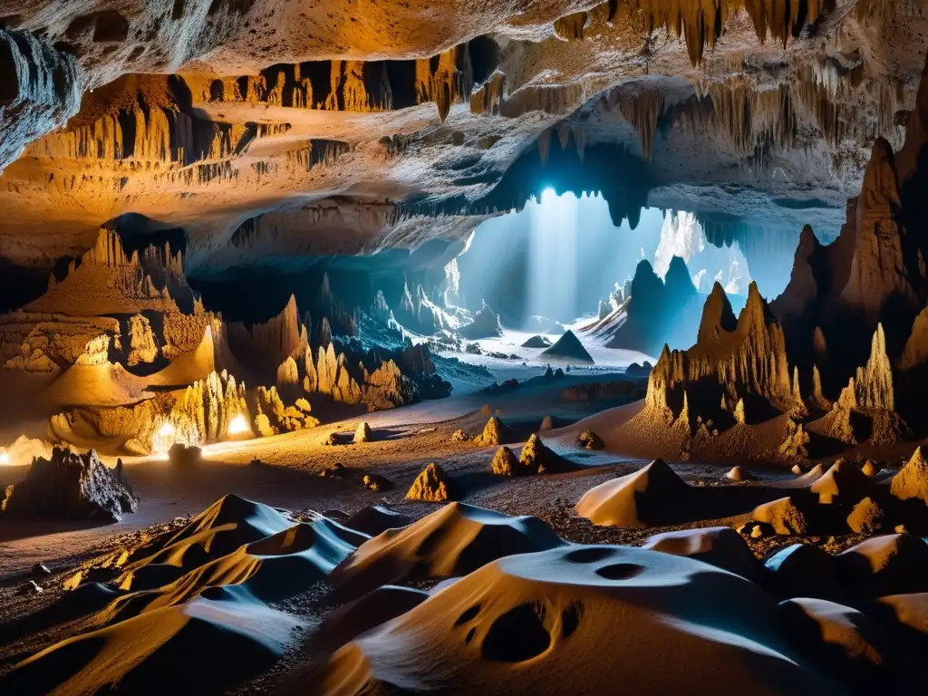 Maravillas subterráneas: Explorando una cueva impresionante Descubre las maravillas naturales de formaciones subterráneas en una vasta cueva llena de estalactitas y estalagmitas