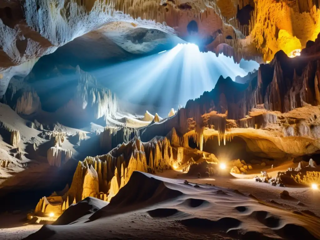 Maravillosa cueva subterránea iluminada por la luz natural Maravillas naturales: impresionante sistema de cuevas subterráneas iluminadas por suave luz, con formaciones rocosas únicas y paisaje cautivador