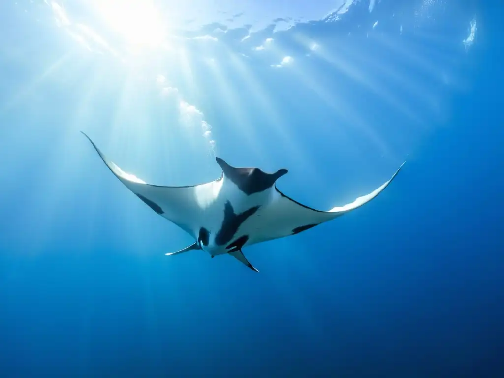 Majestuoso cardumen de mantarrayas gigantes en migración Una migración majestuosa de mantarrayas gigantes, deslizándose elegantemente en aguas cristalinas, creando un espectáculo asombroso