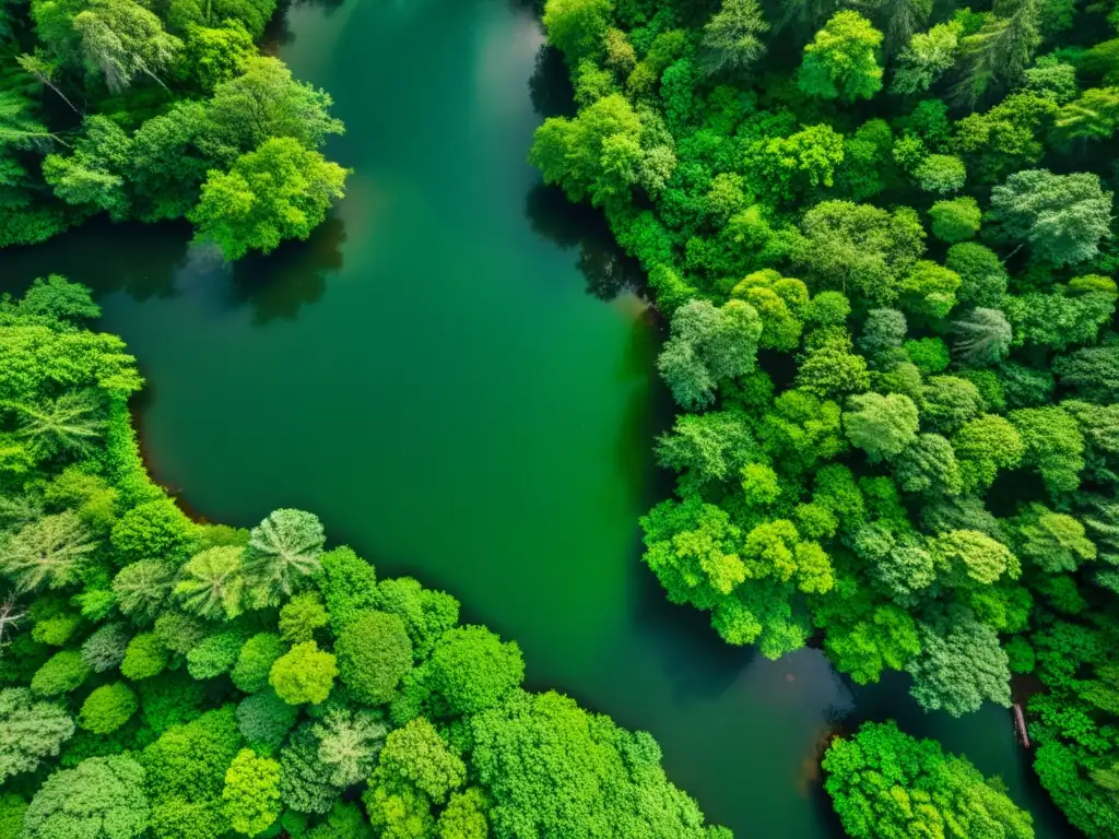 Bosque exuberante: belleza capturada desde el espacio Monitoreo de la salud de los bosques mediante satélites: imagen detallada de un exuberante bosque con ríos plateados entre la densa vegetación