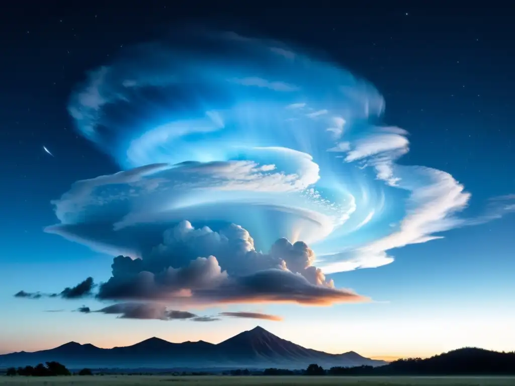 Deslumbrante cielo nocturno con nubes noctilucentes Una noche mágica llena de nubes noctilucentes iluminadas por el sol