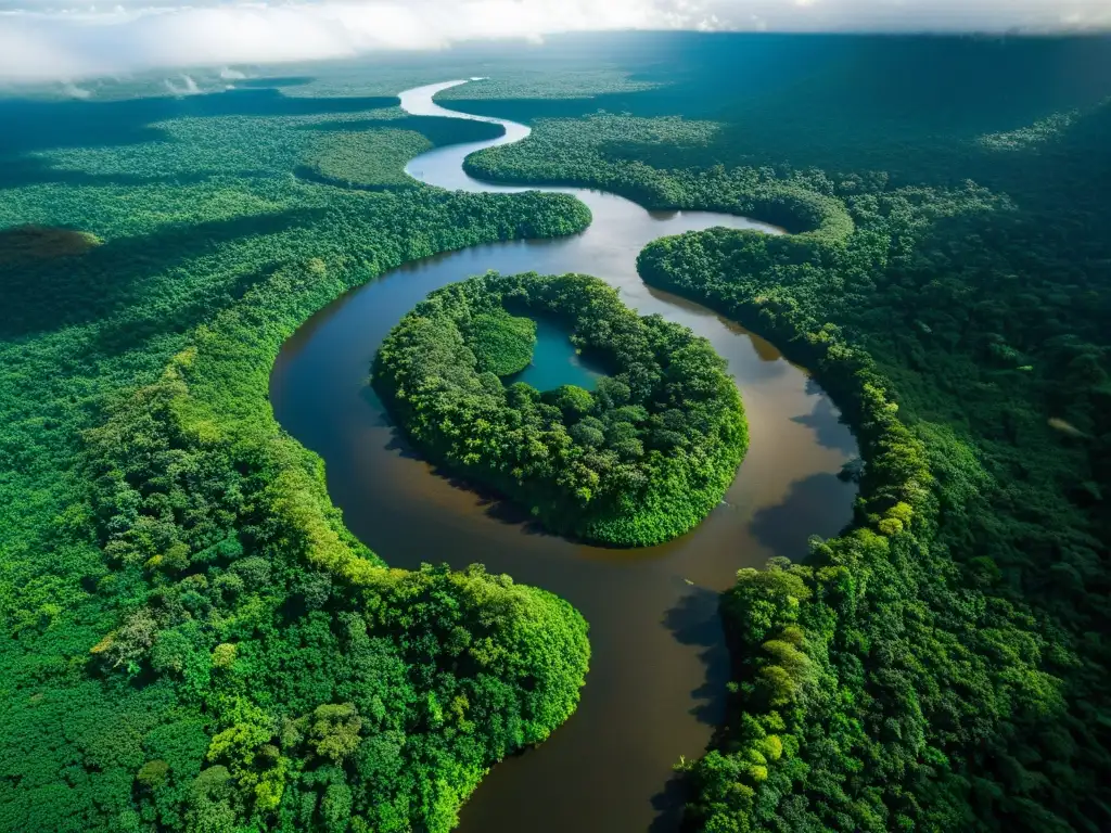 Esplendor Amazónico: Vista Aérea Impactante Biodiversidad oculta en la selva amazónica: una vista aérea impresionante de exuberante follaje verde y un río cristalino