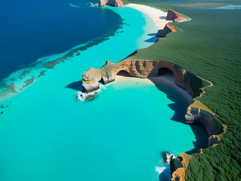 Costa remota: maravilla natural de arcos de roca Un paisaje costero remoto muestra maravillas naturales, formadas por el proceso de erosión
