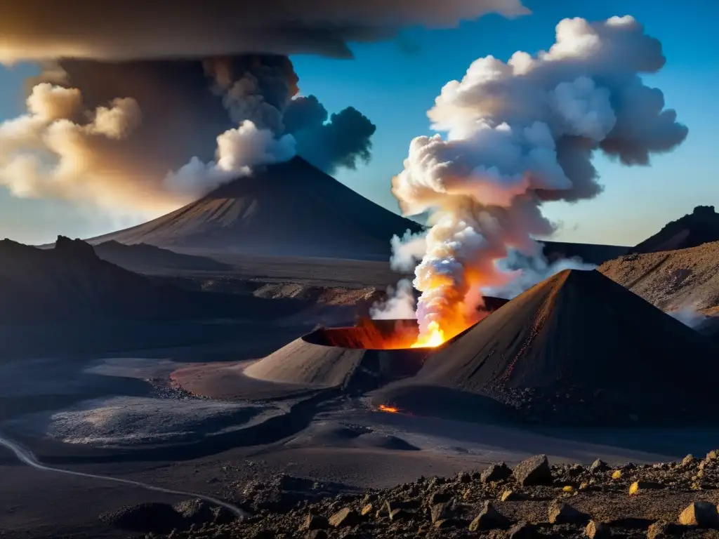 Fumarola volcánica: vapor y paisaje Un paisaje volcánico con una fumarola liberando vapor y gas, mostrando la fuerza de los fenómenos naturales fumarolas géiseres volcánica