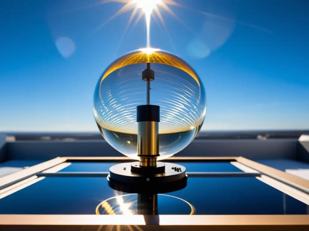 Radiómetro solar: tecnología avanzada y belleza celestial Un radiómetro solar de alta tecnología en un observatorio en la azotea, con el sol proyectando patrones de luz y sombra
